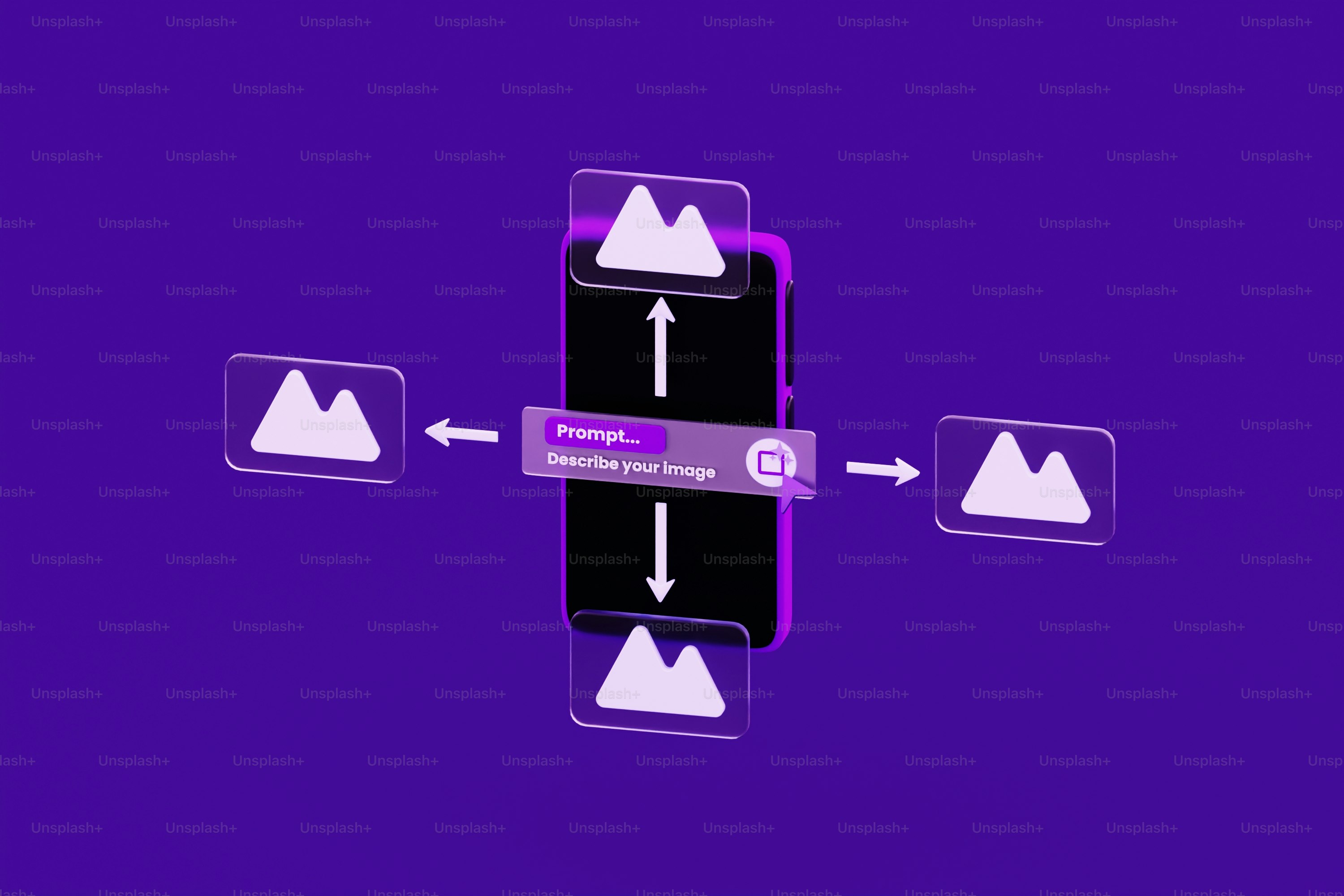 A purple background with three white arrows